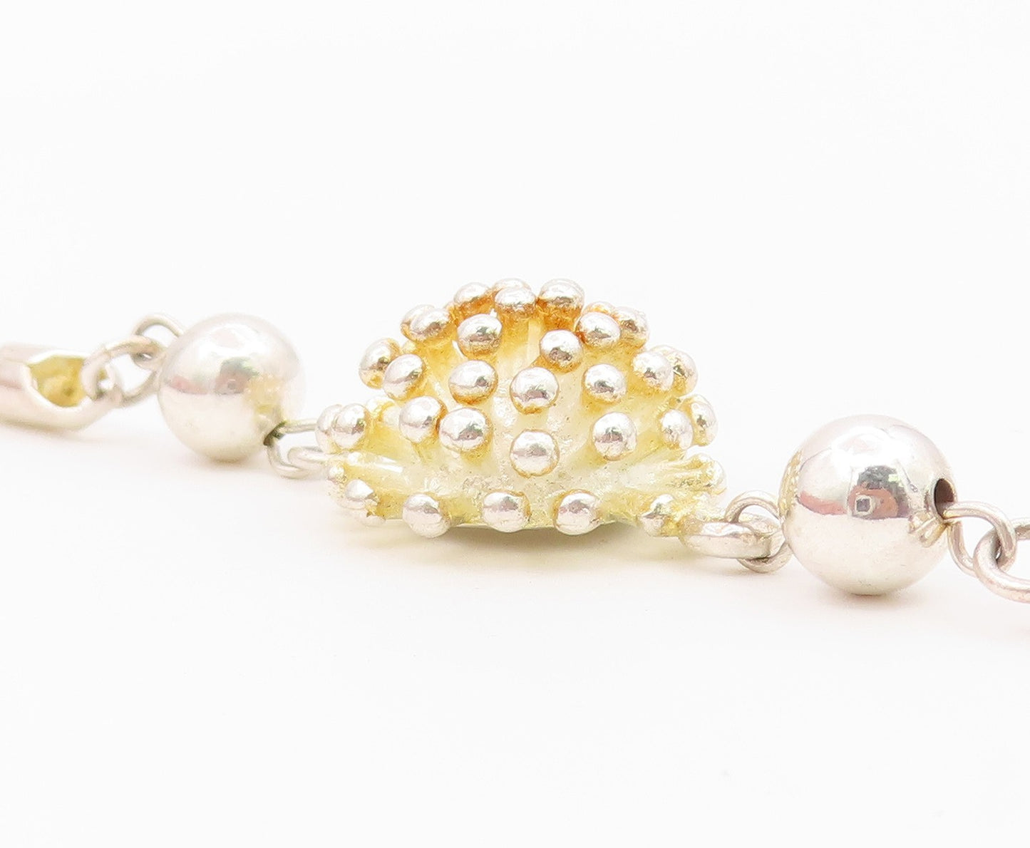 925 Sterling Silver  Vintage Shiny Spiked Dome Twist Chain Bracelet  BT8005