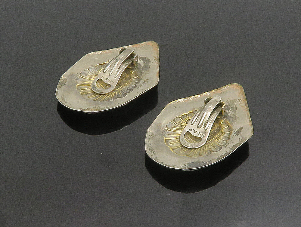 925 Silver  Vintage Shiny Two Tone Tribal Head Non Pierced Earrings  EG11682
