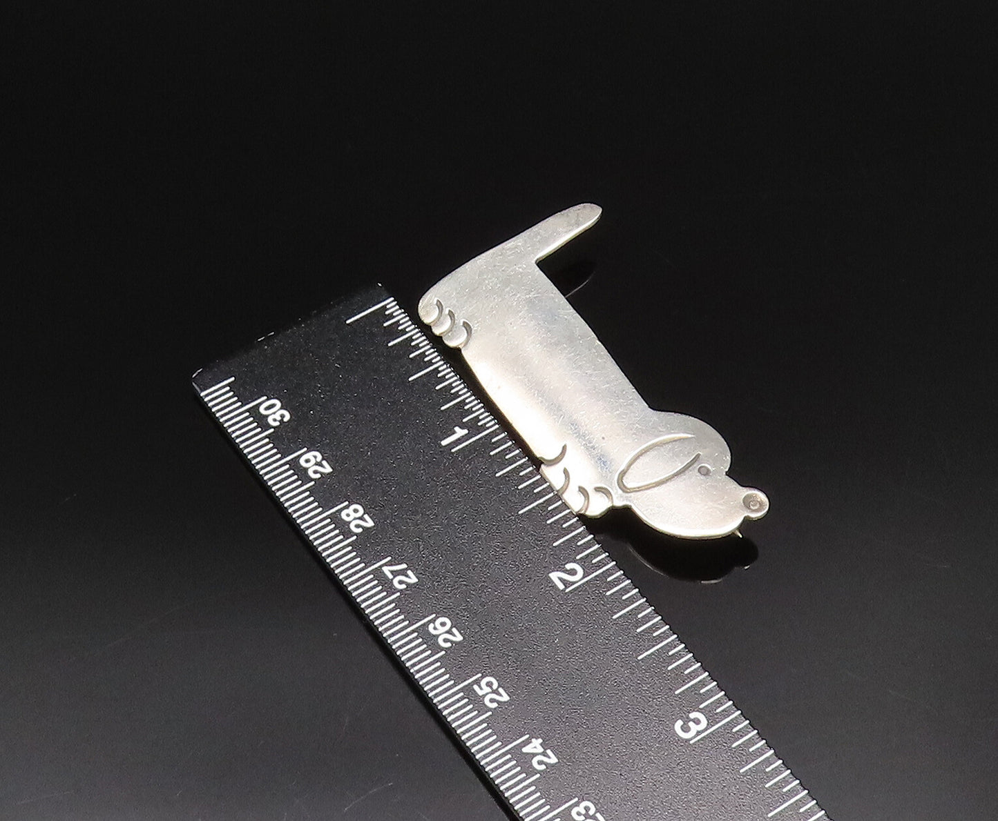 MEXICO 925 Silver  Vintage Minimalist Etched Puppy Dog Brooch Pin  BP9988