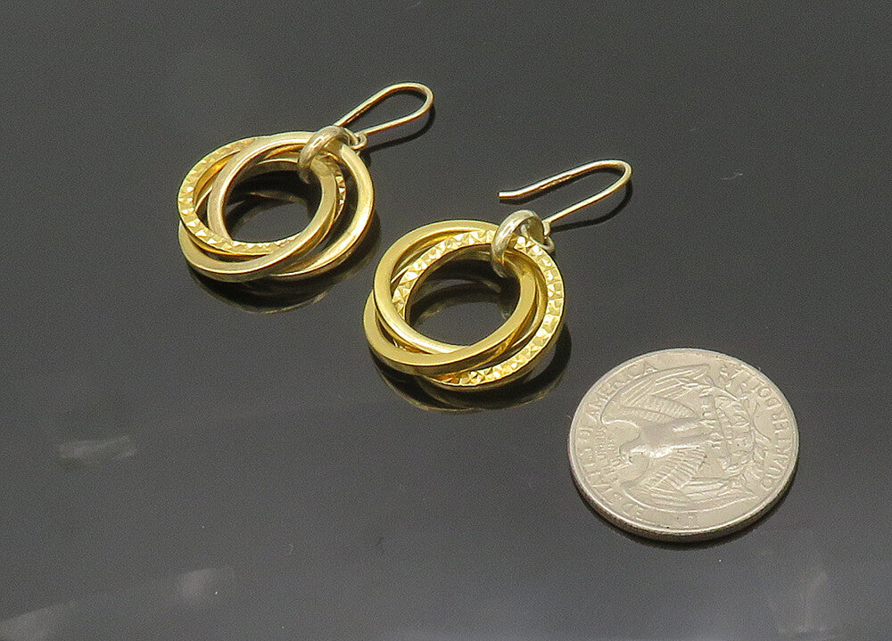 925 Silver  Vintage Shiny Gold Plated Open Circle Dangle Earrings  EG10069