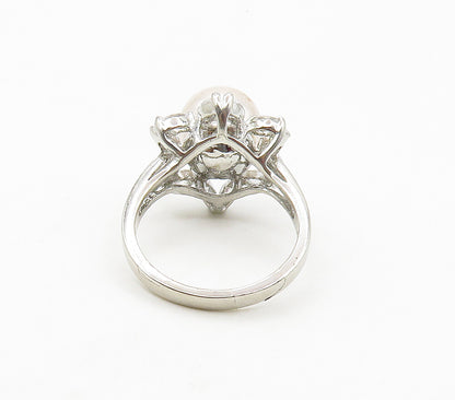 925 Sterling Silver  Pearl & Topaz Flower Motif Cocktail Ring Sz 7  RG15640