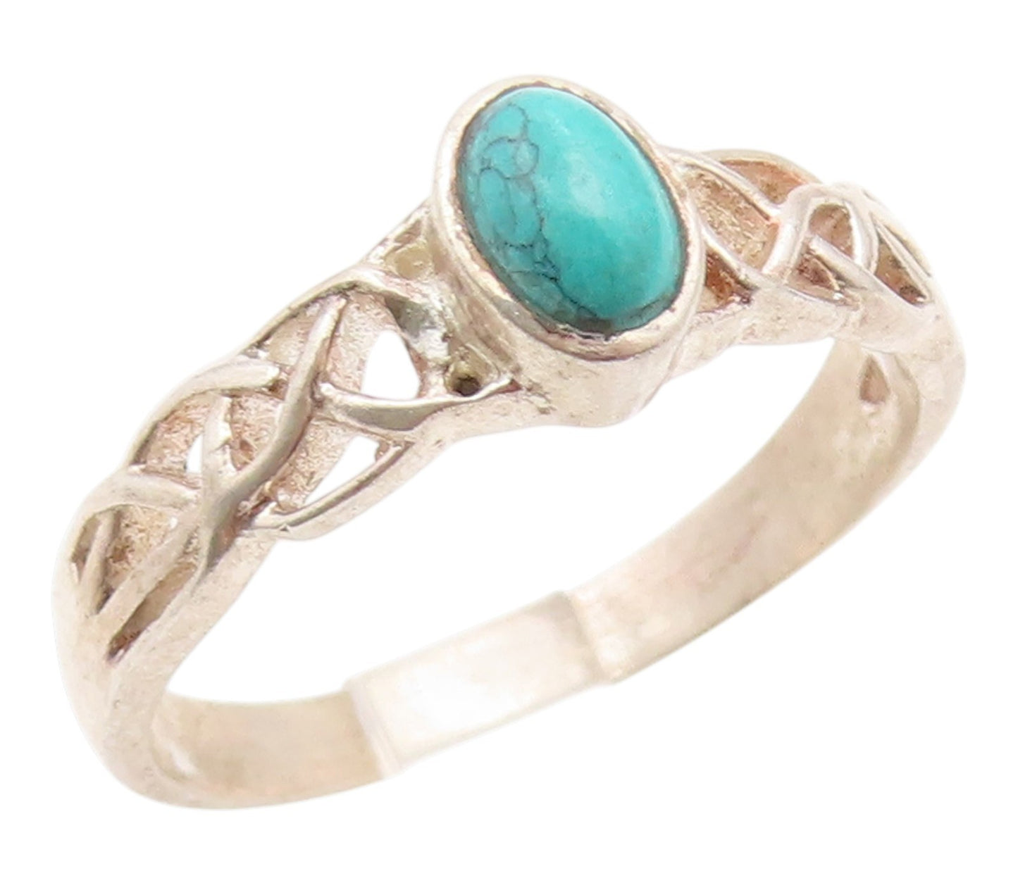 925 Sterling Silver Vintage Ring Oval Turquoise Celtic Knot Band  Sz 10  RG36289