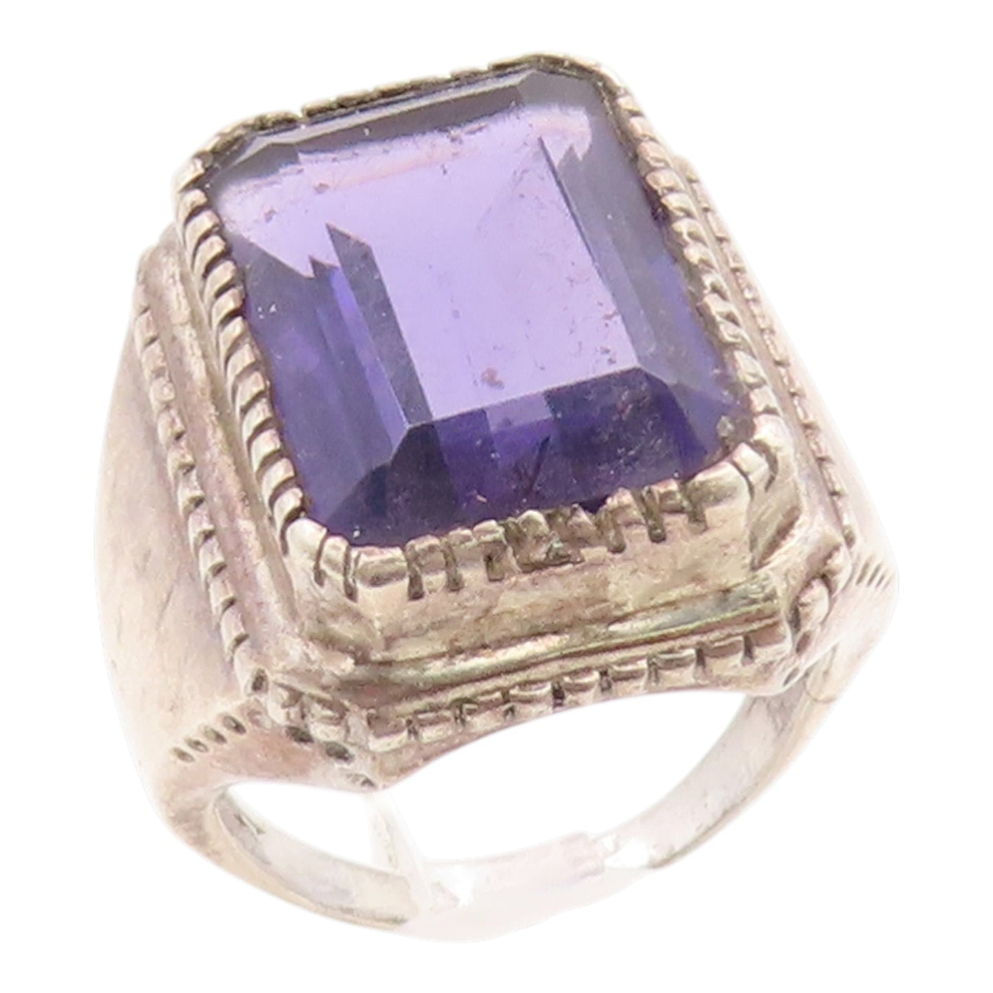 925 Sterling Silver Vintage Ring Chunky Amethyst Statement Band  Sz 11  RG35881