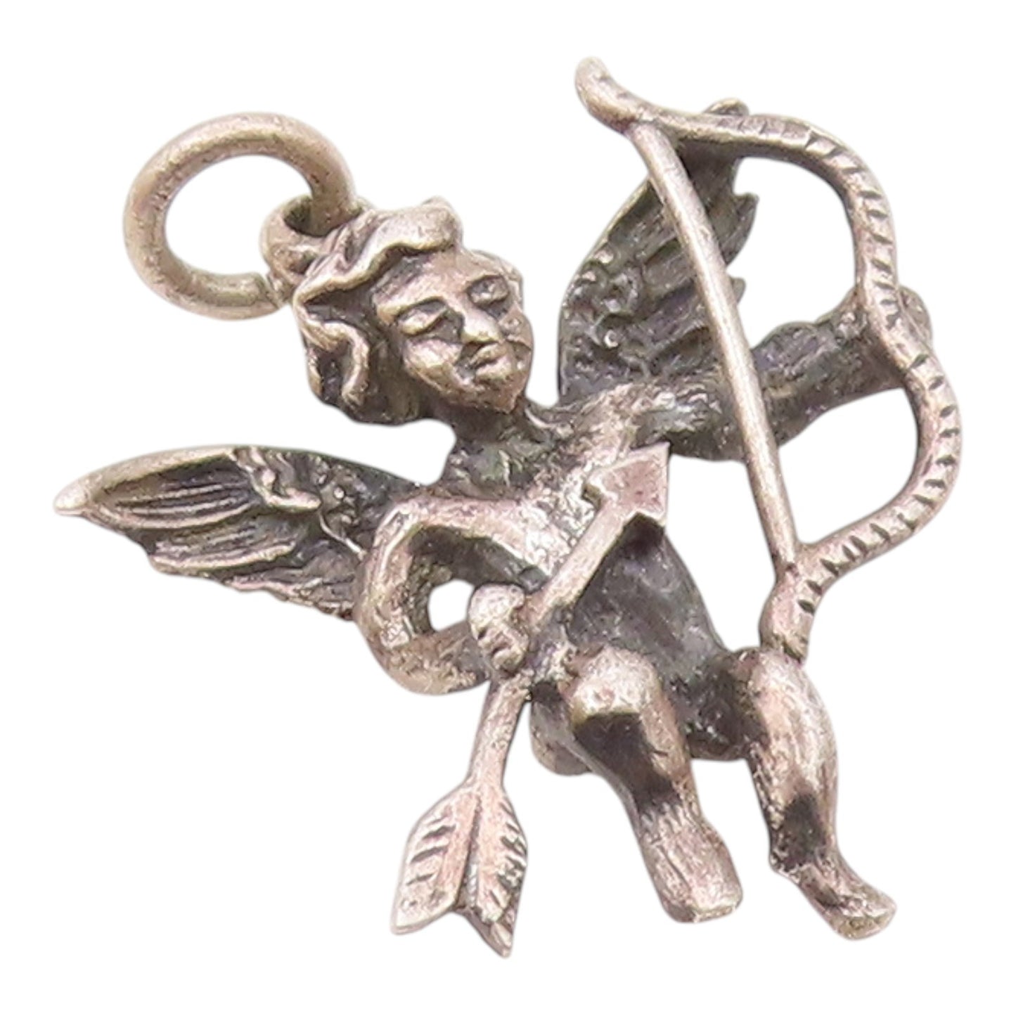 925 Sterling Silver  Vintage Baby Cupid With Bow & Arrow Pendant  PT21641
