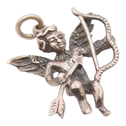925 Sterling Silver  Vintage Baby Cupid With Bow & Arrow Pendant  PT21641