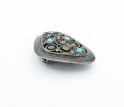 ISRAEL 925 Sterling Silver  Vintage Turquoise Oxidized Twist Brooch Pin BP1354