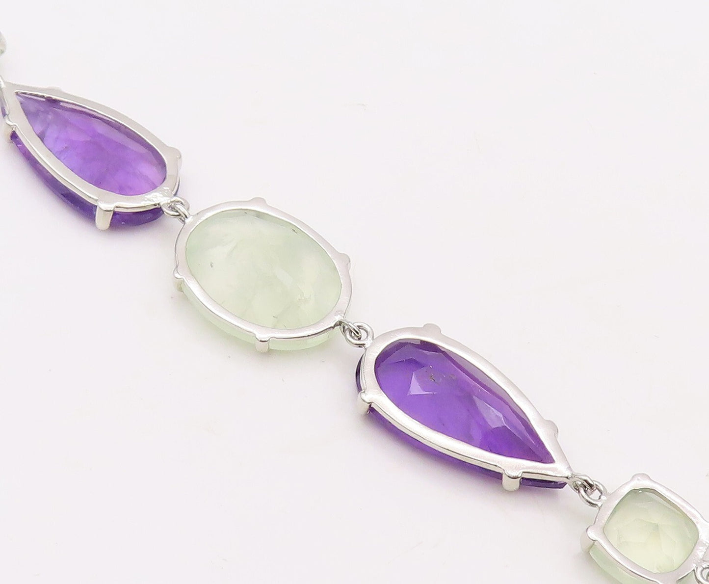 925 Sterling Silver Vintage Bracelet Drop Cut Amethyst & Green Gemstone  BT10870