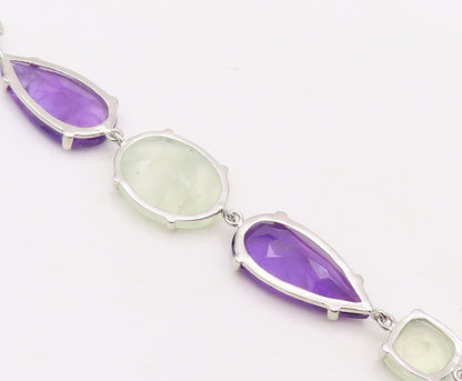 925 Sterling Silver Vintage Bracelet Drop Cut Amethyst & Green Gemstone  BT10870