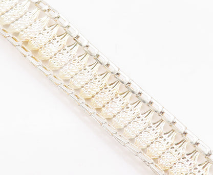 925 Sterling Silver Vintage Bracelet Solid Cutout Bead Repeated Pattern  BT10559