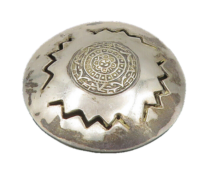 MEXICO 925 Silver  Vintage Mayan Aztec Sun Calendar Cutout Brooch Pin  BP8339