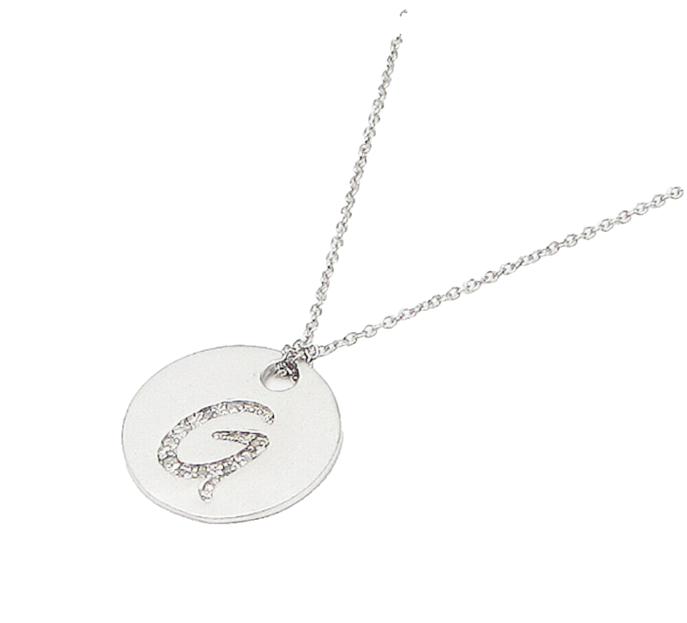 925 Sterling Silver  .10ctw Genuine Diamonds G Initial Pendant & Chain  PT2455