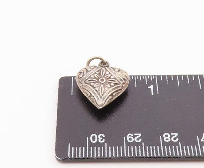 925 Sterling Silver  Vintage Floral Detailed Love Heart Pendant  PT21361