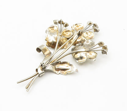 925 Sterling Silver  Vintage Topaz Shiny Flower Bouquet Brooch Pin  BP5834