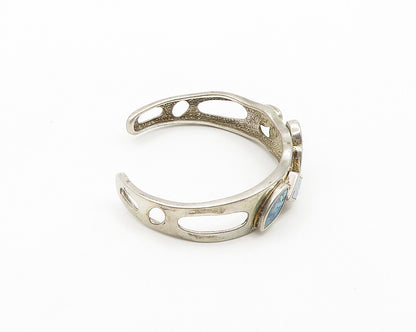 WHITNEY KELLY 925 Silver  Vintage Blue Fire Opal Mosaic Cuff Bracelet  BT7911