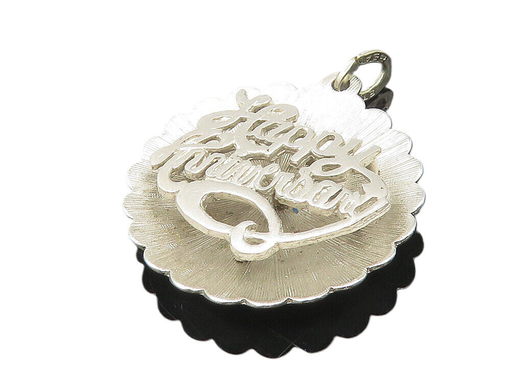 925 Sterling Silver  Vintage Shiny Happy Anniversary Round Pendant  PT8915