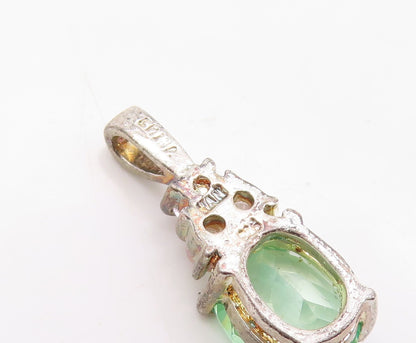 925 Sterling Silver Vintage Pendant Minimalist 2 Tone CZ Inlay  PT23609
