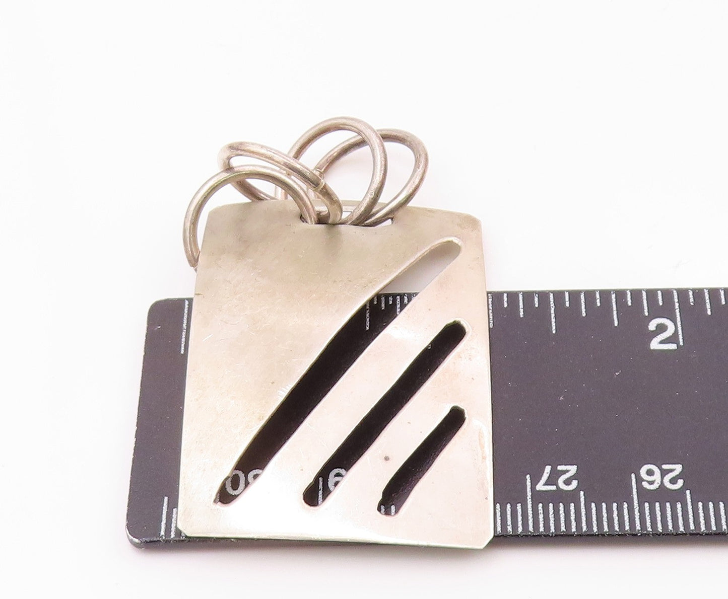 925 Sterling Silver  Vintage Shiny Smooth Cutout Detail Pendant  PT12007