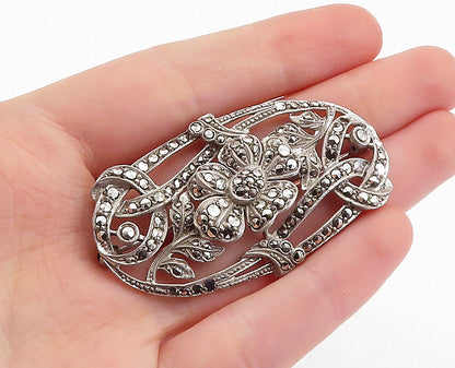 925 Sterling Silver  Vintage Sparkling Floral Vine Motif Brooch Pin  BP2118