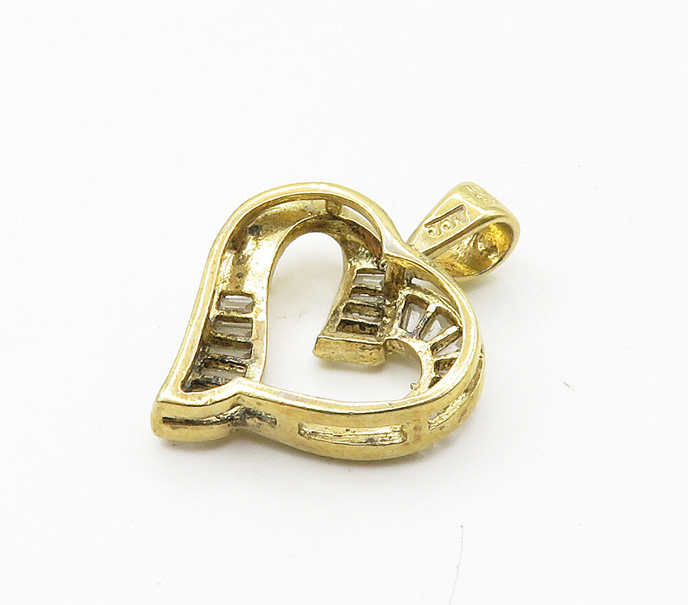 925 Sterling Silver   Cubic Zirconia Gold Plated Love Heart Pendant  PT12782