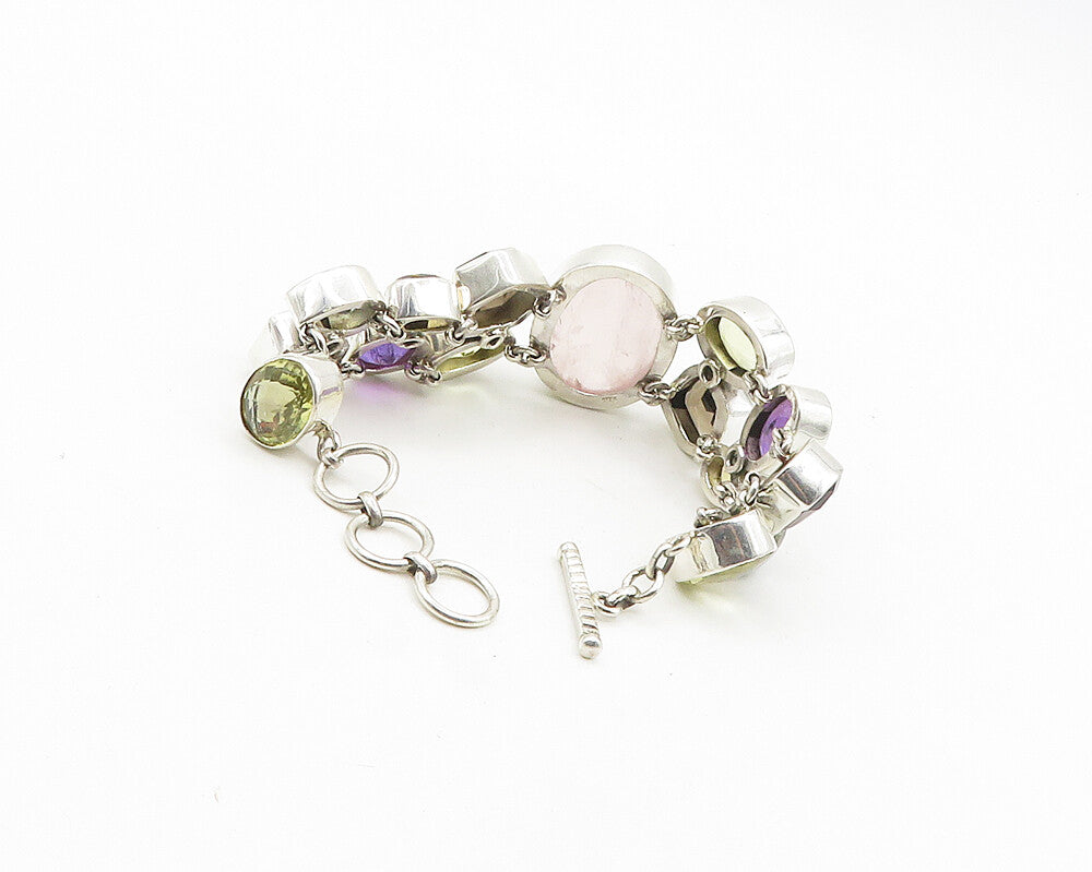 925 Silver  Rose Quartz Amethyst Peridot & Garnet Chain Bracelet  BT7487