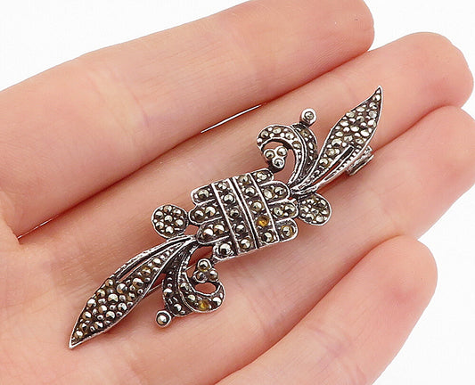 925 Sterling Silver  Vintage Marcasite Decorated Swirly Brooch Pin  BP1526