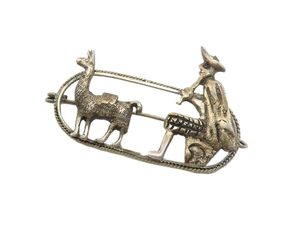 925 Sterling Silver  Vintage Antique Man & Alpaca Dark Tone Brooch Pin  BP4471