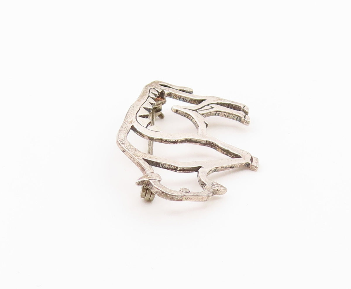 SOUTHWESTERN 925 Silver Vintage Shiny Bull Motif Cut Out Brooch Pin BP9413