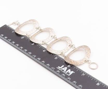 925 Sterling Silver  Vintage Shiny Hammered Oval Link Chain Bracelet  BT3109