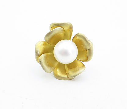 925 Sterling Silver  Vintage Pearl Sculpted Flower Cocktail Ring Sz 6  RG5642