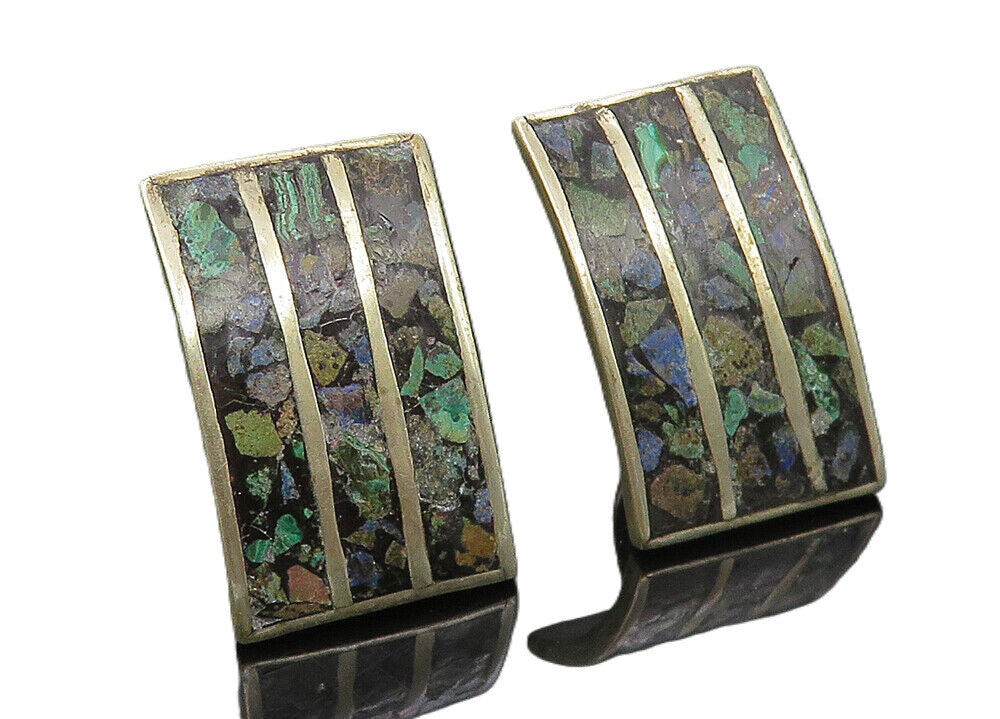 MEXICO 925 Sterling Silver   Vintage Turquoise Non Pierce Earrings  EG5734
