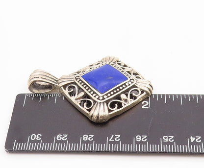 925 Sterling Silver Vintage Pendant MEXICO Lapis Lazuli Geometric Charm  PT26036