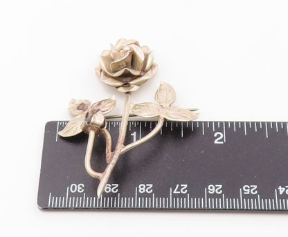 MEXICO 925 Sterling Silver  Vintage Shiny Blooming Flowers Brooch Pin  BP6181