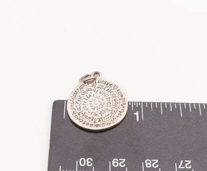 925 Sterling Silver Vintage Pendant Solid Etched Greek Letters Coin  PT23216