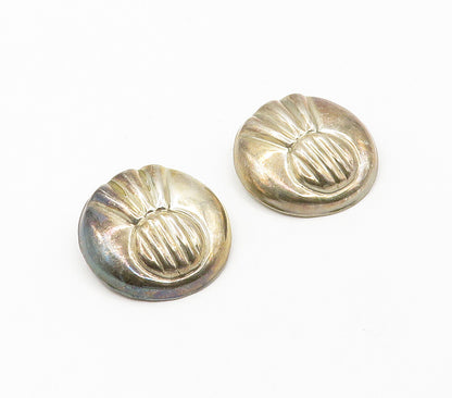 MEXICO 925 Silver  Vintage Hollow Fluted Design Non Pierce Earrings  EG8444