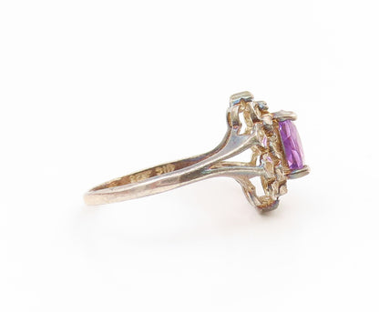 925 Sterling Silver Vintage Ring Oval Cut Amethyst Floral Cutout  Sz 8  RG35084