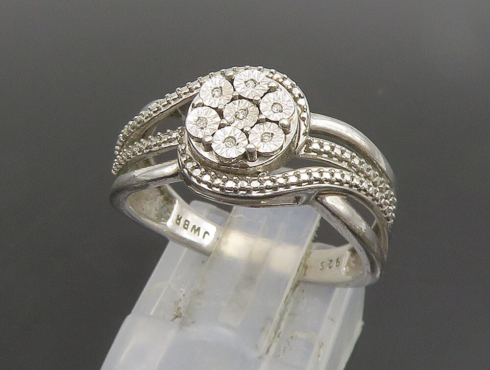 925 Silver  Vintage Floral Genuine Diamonds Multi Row Swirl Ring Sz 7  RG25158