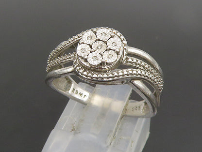 925 Silver  Vintage Floral Genuine Diamonds Multi Row Swirl Ring Sz 7  RG25158