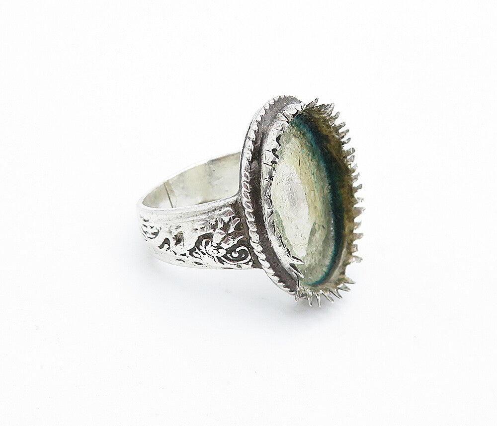 CHINESE 925 Sterling Silver  Vintage Antique Etched Cocktail Ring Sz 8  RG4669