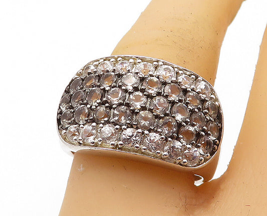 925 Sterling Silver  White Topaz Two Tone Polished Band Ring Sz 9  RG4729