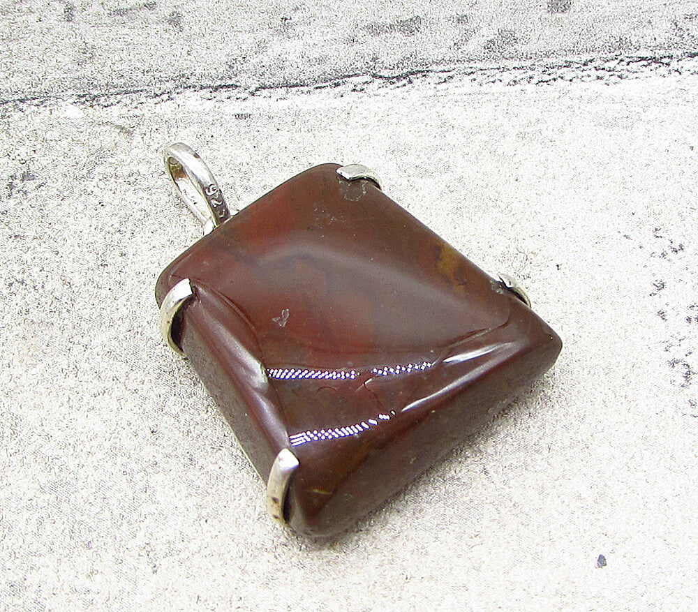 925 Sterling Silver  Vintage Cabochon Cut Jasper Drop Pendant  PT1652
