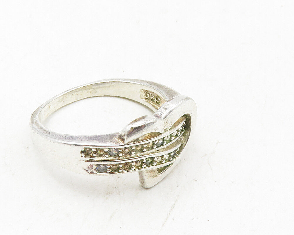 925 Sterling Silver  Vintage Topaz Love Heart Split Band Ring Sz 9  RG9954