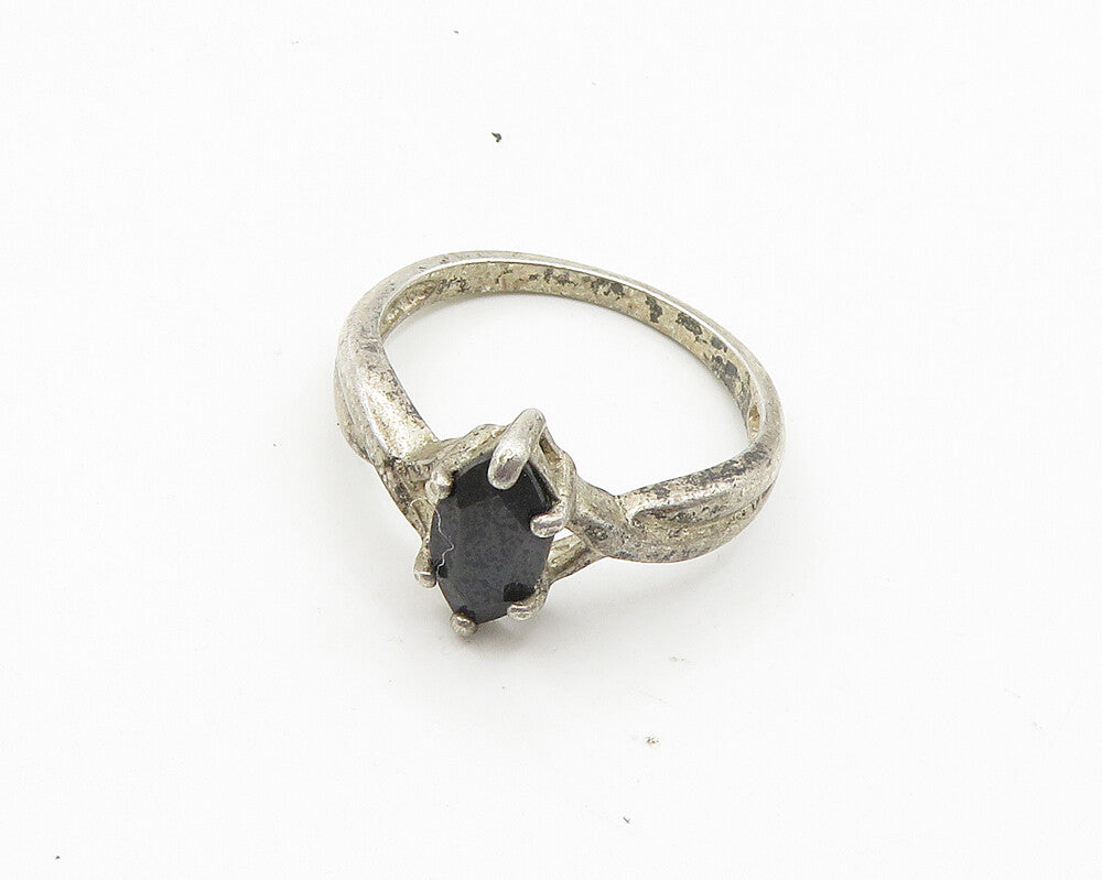 AVON 925 Silver  Vintage Marquise Cut Black Hematite Band Ring Sz 8  RG18994