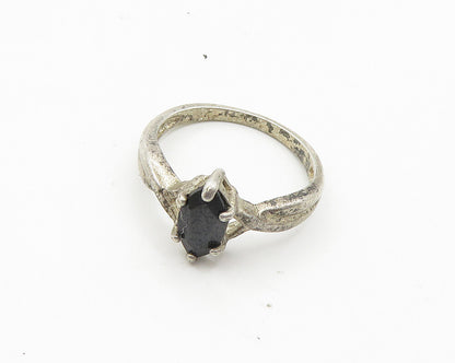 AVON 925 Silver  Vintage Marquise Cut Black Hematite Band Ring Sz 8  RG18994