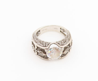 925 Sterling Silver Vintage Ring VANCARO CZ Love Heart Openwork  Sz 7  RG36672
