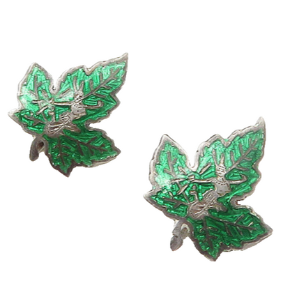 SIAM 925 Sterling Silver  Vintage Enamel Leaf Non Pierce Earrings  EG8888