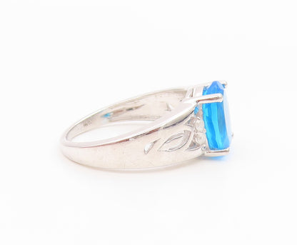 925 Sterling Silver Vintage Ring Real Diamonds & Blue Topaz Band  Sz 7  RG36139