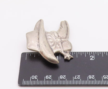MEXICO 925 Sterling Silver  Vintage Cowboy Boot & Hat Motif Brooch Pin  BP8986