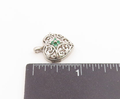925 Sterling Silver Vintage Pendant Emerald Openwork Love Heart OPENS  PT26647
