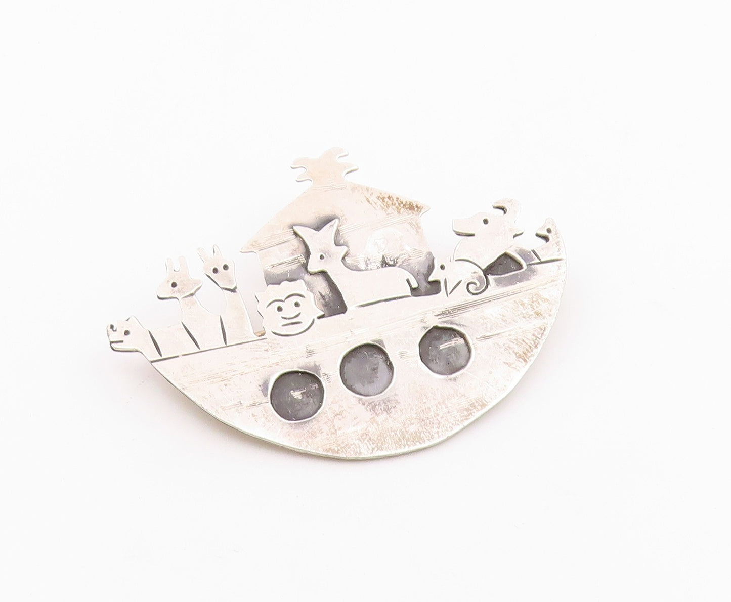 MEXICO 925 Sterling Silver  Vintage Noah's Arc Oxidized Brooch Pin  BP5040