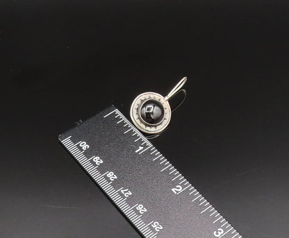 925 Sterling Silver  Vintage Black Onyx Etched Star Drop Earrings  EG11924
